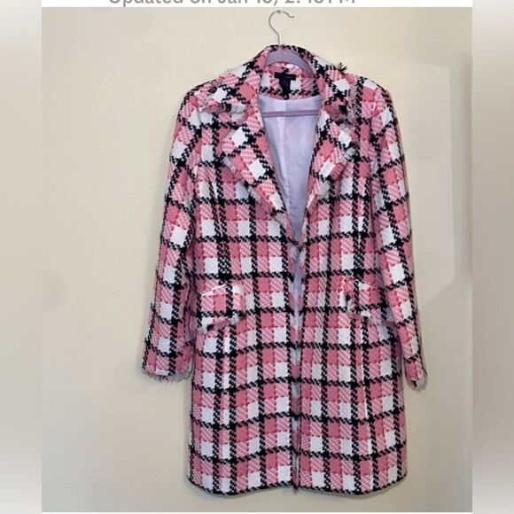 Jackets & Blazers - Stylish Pink Plaid Women's Coat